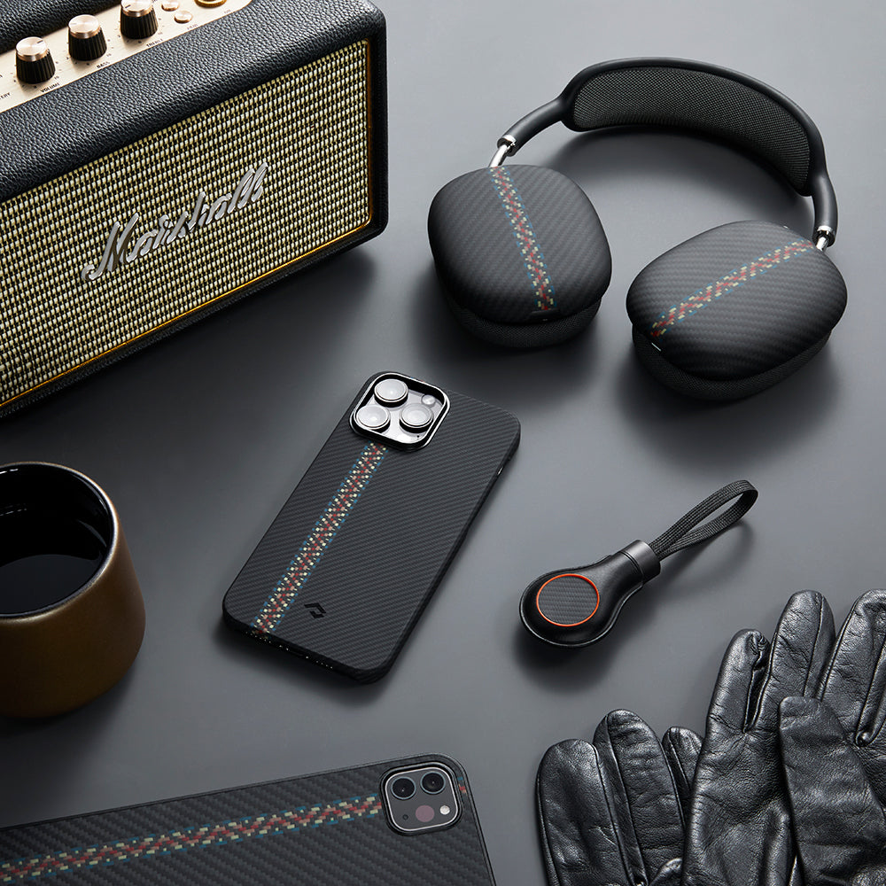 Apple iPhone 14 Pro Kılıf M-safe Şarj Özellikli 600D Aramid Fiber Pitaka Tactile Woven Orchestra Serisi Rhapsody Kapak Siyah