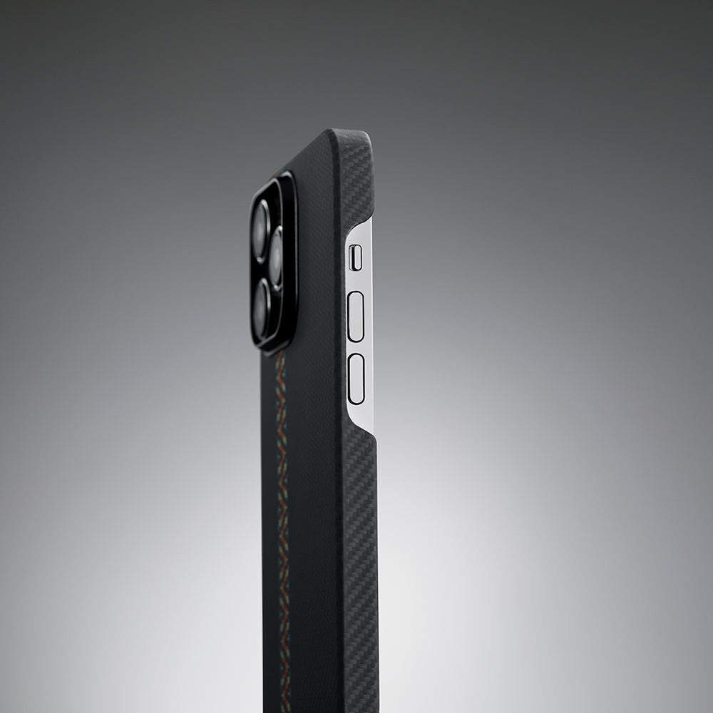 Apple iPhone 14 Pro Kılıf M-safe Şarj Özellikli 600D Aramid Fiber Pitaka Tactile Woven Orchestra Serisi Rhapsody Kapak Siyah