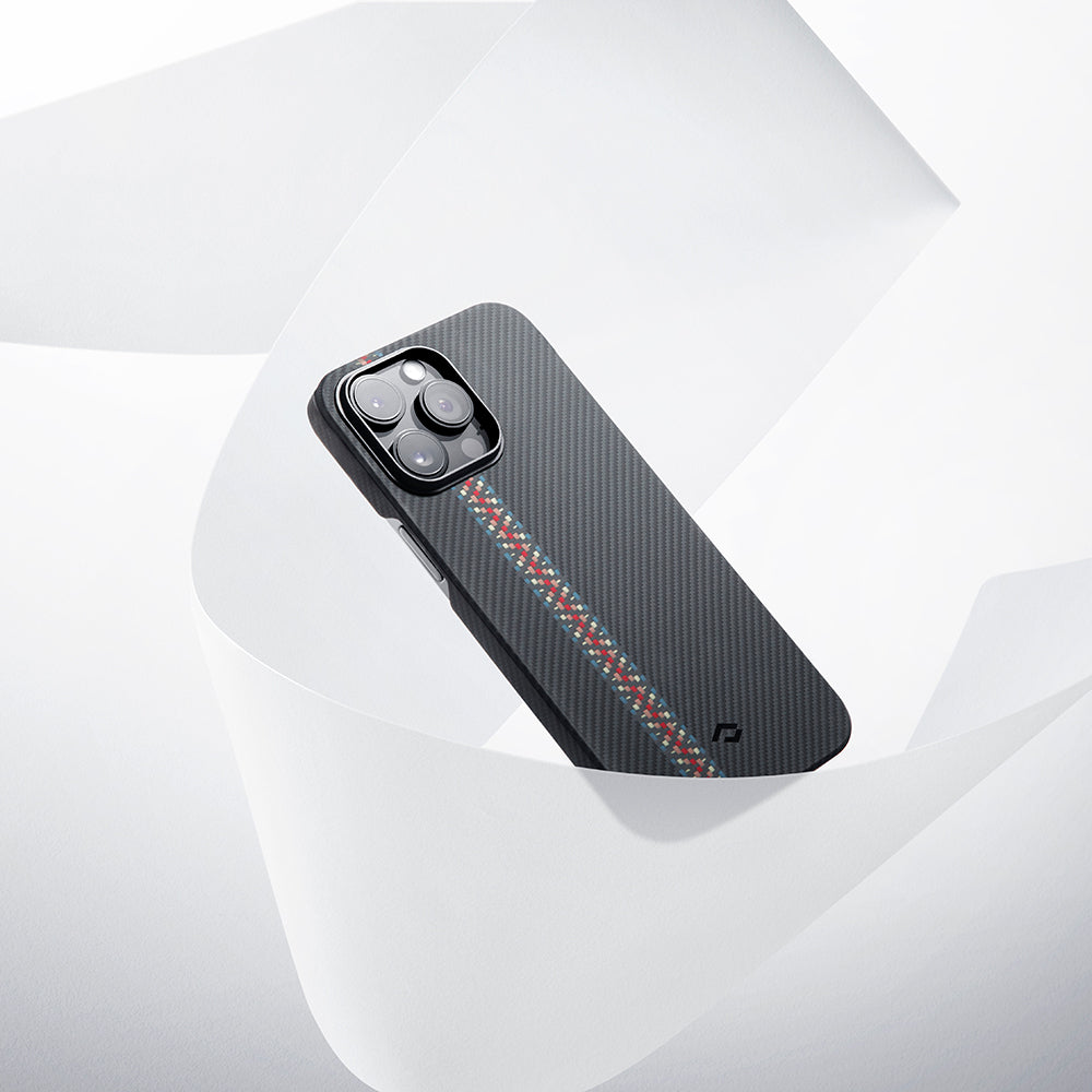 Apple iPhone 14 Pro Kılıf M-safe Şarj Özellikli 600D Aramid Fiber Pitaka Tactile Woven Orchestra Serisi Rhapsody Kapak Siyah