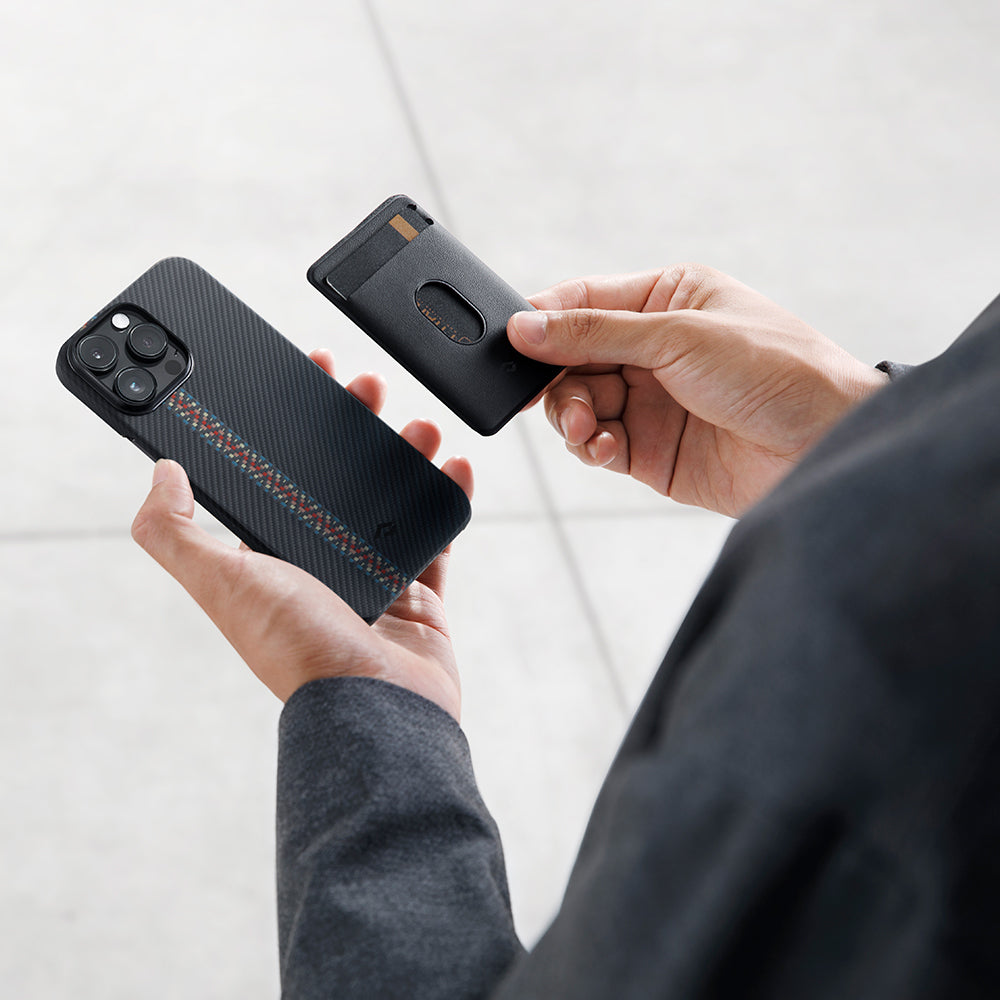 Apple iPhone 14 Pro Kılıf M-safe Şarj Özellikli 600D Aramid Fiber Pitaka Tactile Woven Orchestra Serisi Rhapsody Kapak Siyah