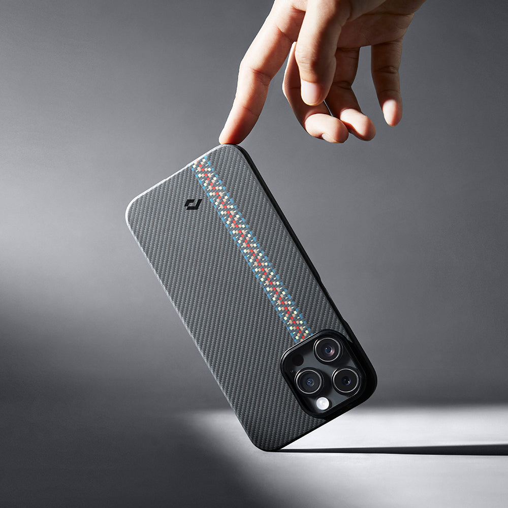 Apple iPhone 14 Pro Kılıf M-safe Şarj Özellikli 600D Aramid Fiber Pitaka Tactile Woven Orchestra Serisi Rhapsody Kapak Siyah