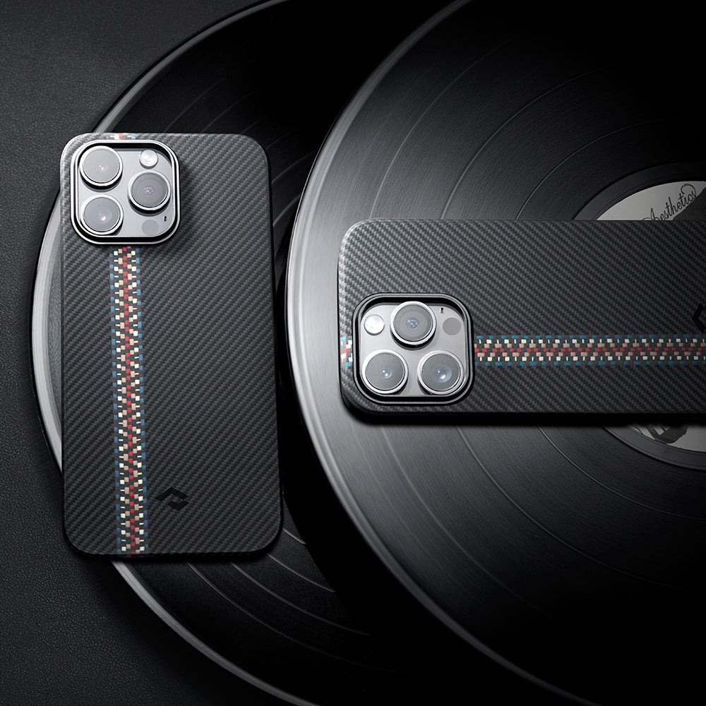 Apple iPhone 14 Pro Kılıf M-safe Şarj Özellikli 600D Aramid Fiber Pitaka Tactile Woven Orchestra Serisi Rhapsody Kapak Siyah