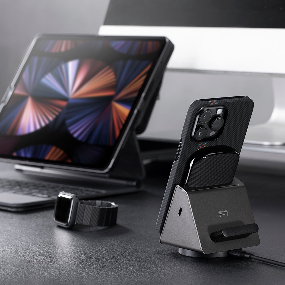 Apple iPhone 14 Pro Kılıf M-safe Şarj Özellikli 600D Aramid Fiber Pitaka Tactile Woven Orchestra Serisi Rhapsody Kapak Siyah