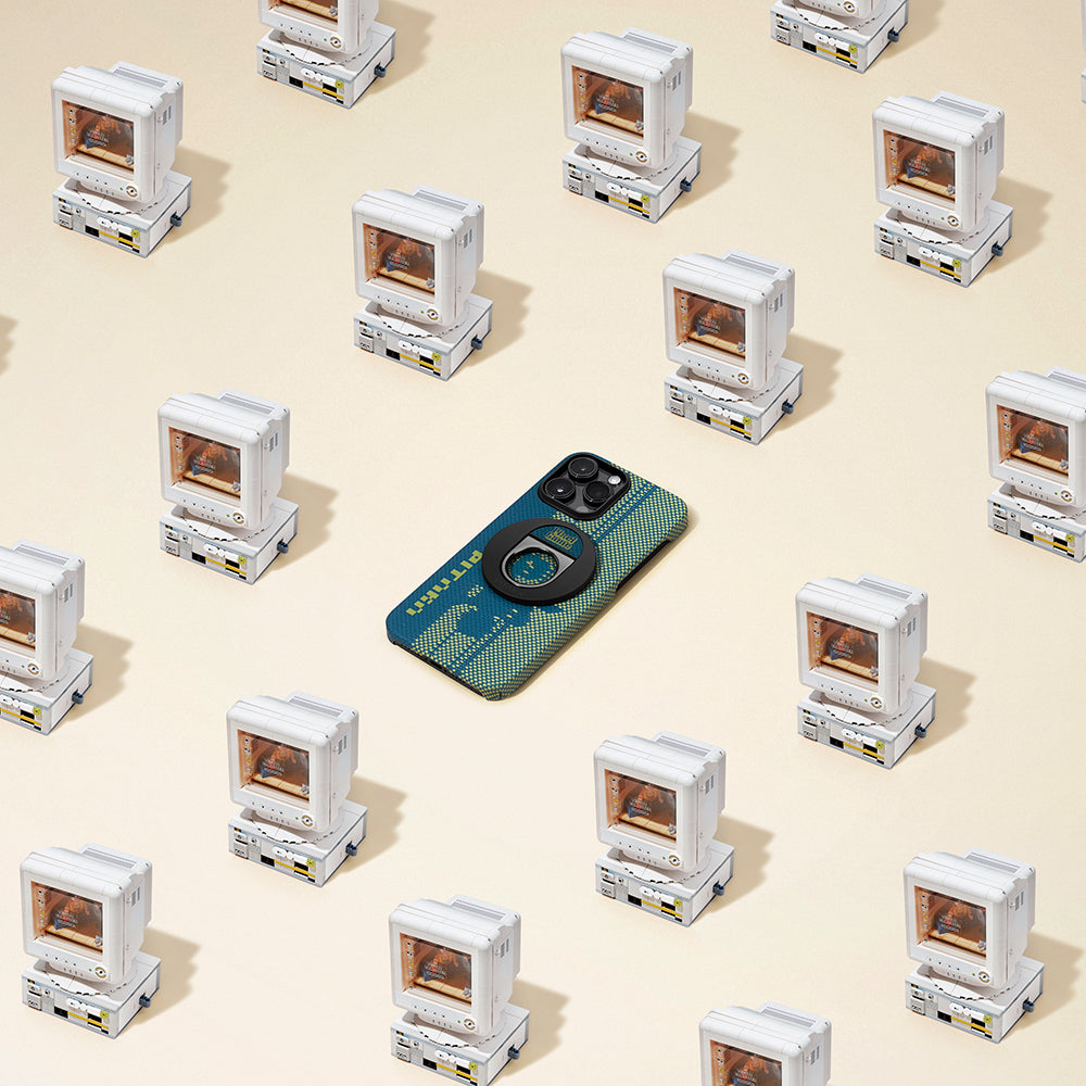 Apple iPhone 14 Pro Kılıf M-safe Şarj Özellikli Aramid Fiber Pitaka Tactile Woven Pixel Game Kapak Yeşil-Mavi