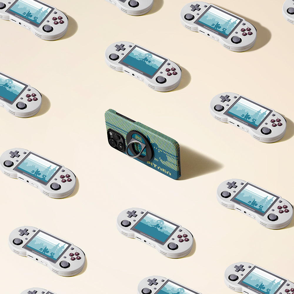 Apple iPhone 14 Pro Kılıf M-safe Şarj Özellikli Aramid Fiber Pitaka Tactile Woven Pixel Game Kapak Yeşil-Mavi