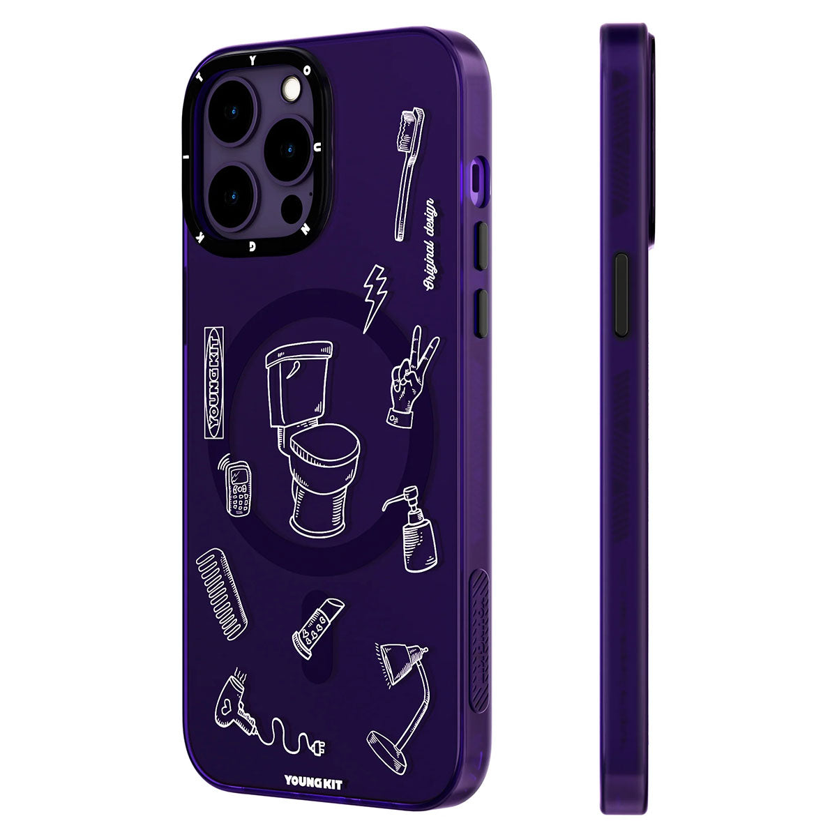 Apple iPhone 14 Pro Kılıf M-safe Şarj Özellikli Desenli Youngkit Plaything Serisi Kapak Beyaz