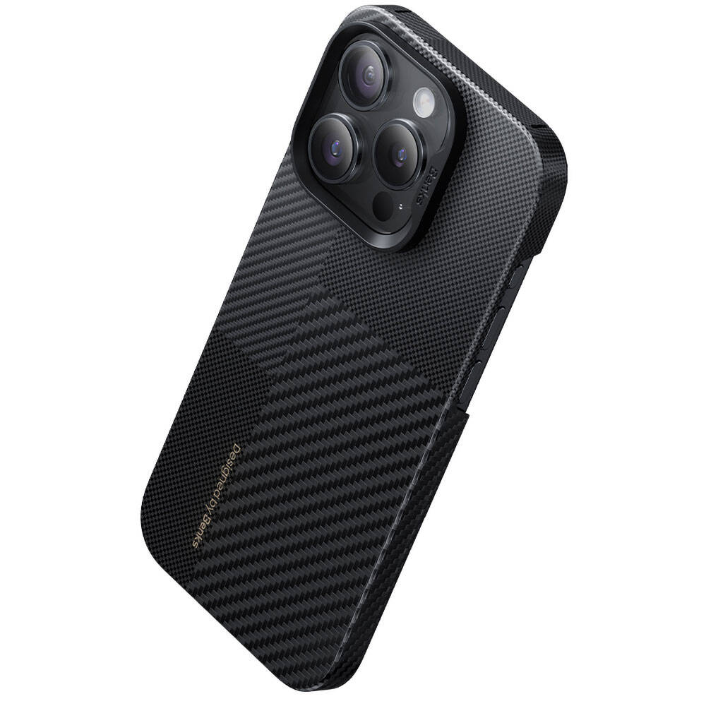 Apple iPhone 14 Pro Kılıf M-safe Şarj Özellikli Karbon Fiber Benks Montage ArmorAir Kevlar Kapak Siyah