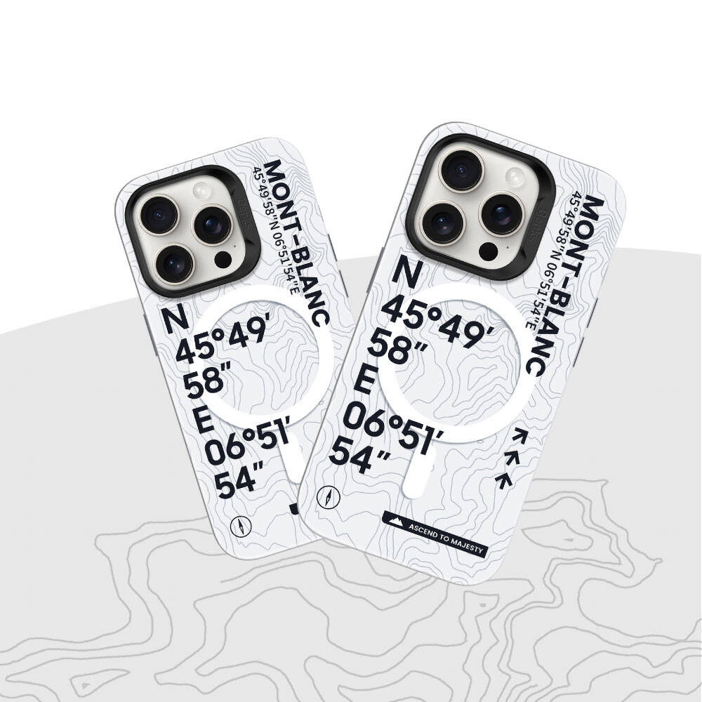 Apple iPhone 14 Pro Kılıf M-safe Şarj Özellikli Koordinat Yazı Desenli Benks Summit Serisi Kapak Beyaz