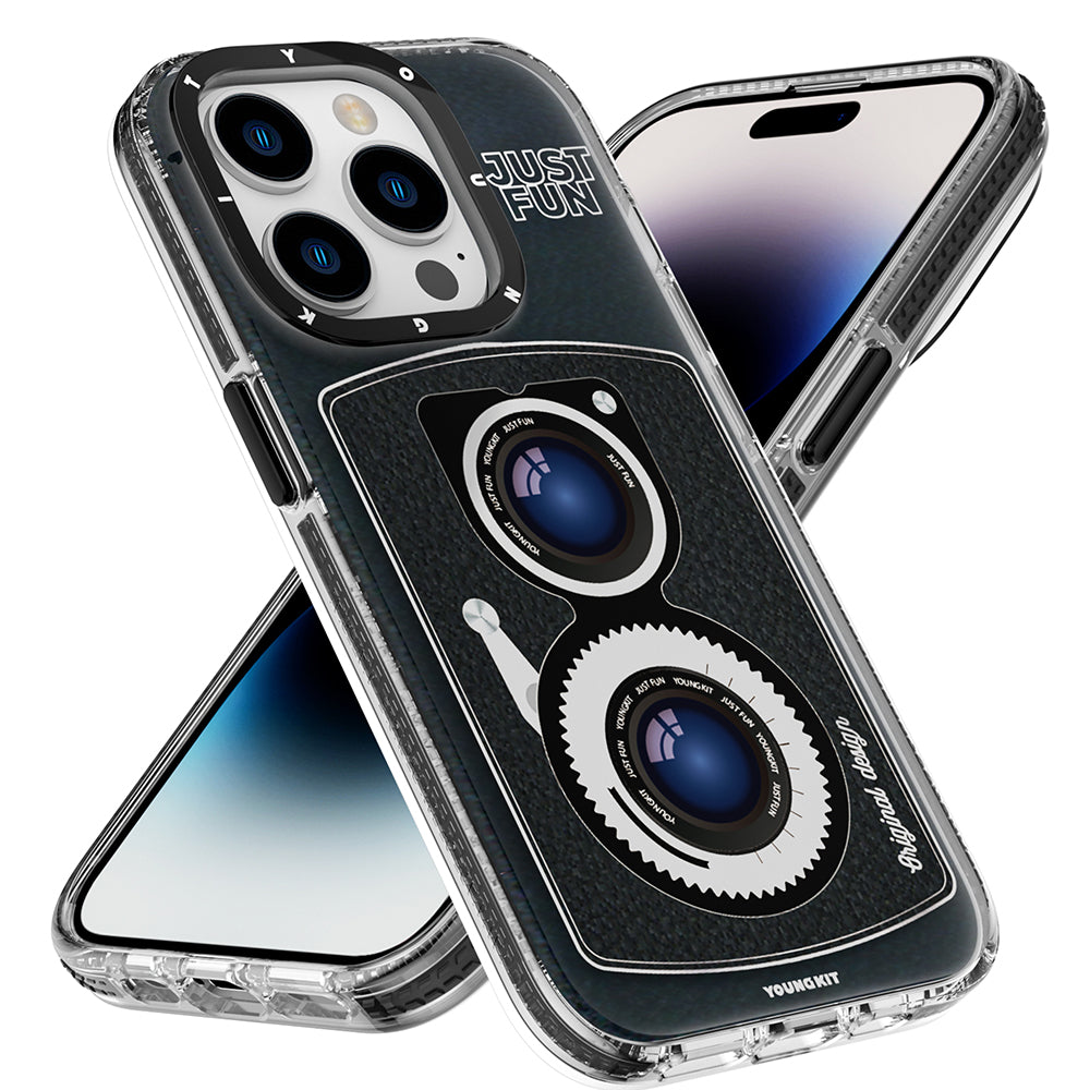 Apple iPhone 14 Pro Kılıf M-safe Şarj Özellikli Lens Figürlü YoungKit Art Film Serisi Kapak Beyaz