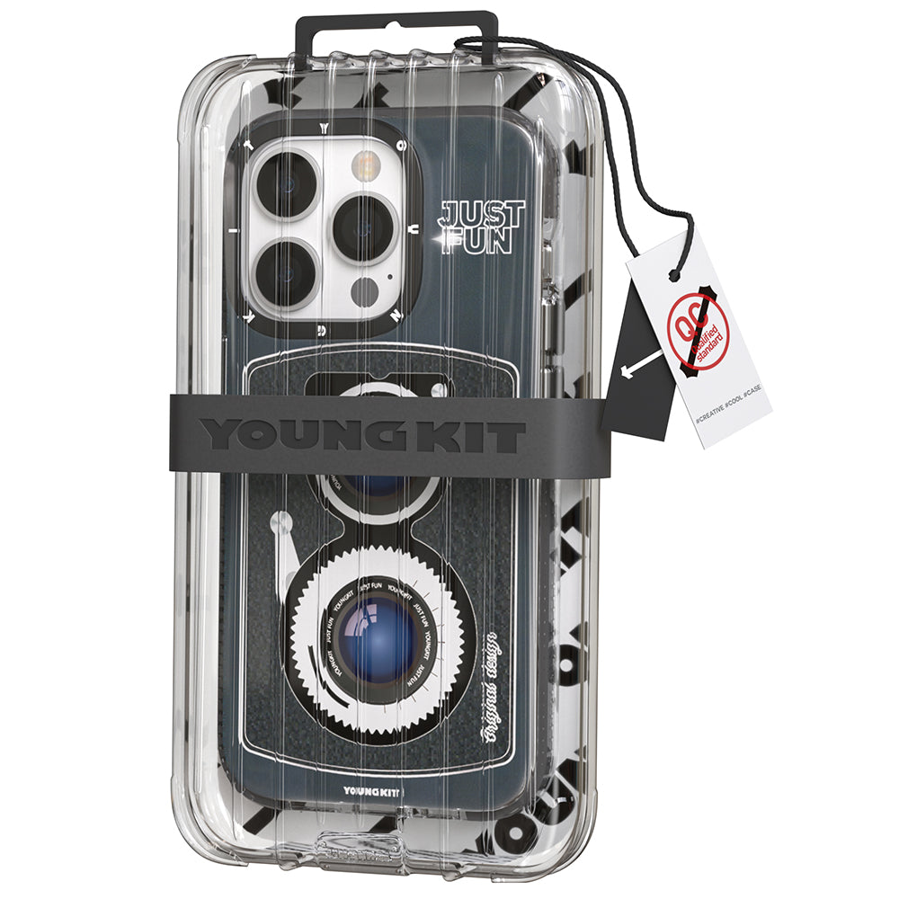 Apple iPhone 14 Pro Kılıf M-safe Şarj Özellikli Lens Figürlü YoungKit Art Film Serisi Kapak Siyah