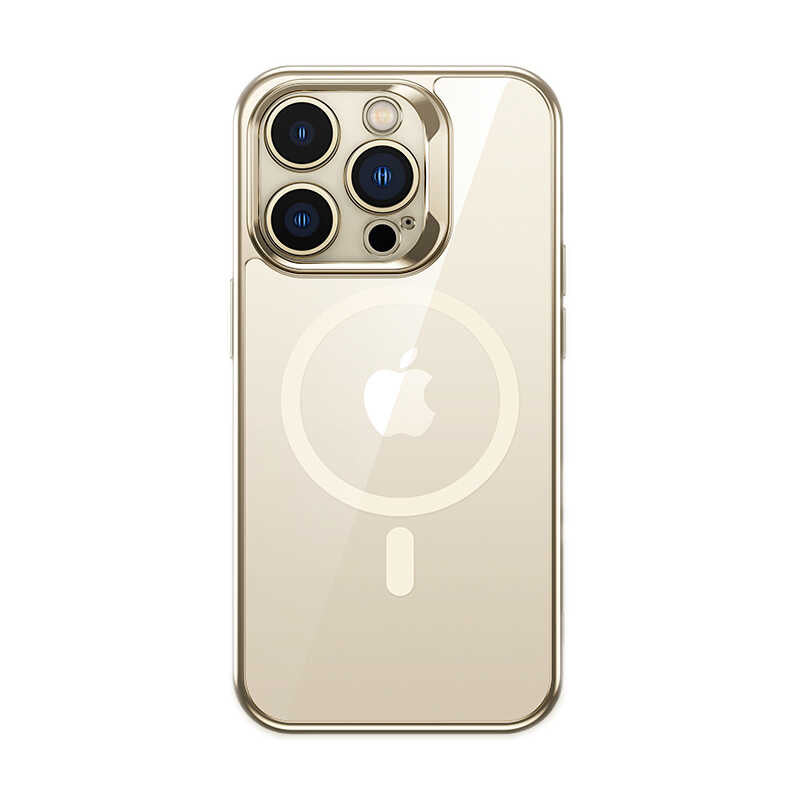 Apple iPhone 14 Pro Kılıf M-safe Şarj Özellikli Premium Cam Arka Yüzey Benks Electroplated Kapak Gold