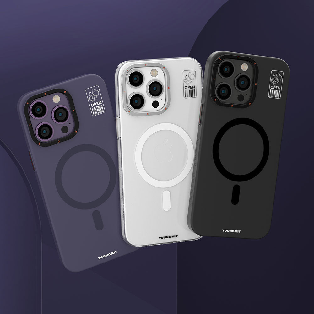 Apple iPhone 14 Pro Kılıf M-safe Şarj Özellikli Standlı YoungKit Hermit Bracket Serisi Kapak Siyah