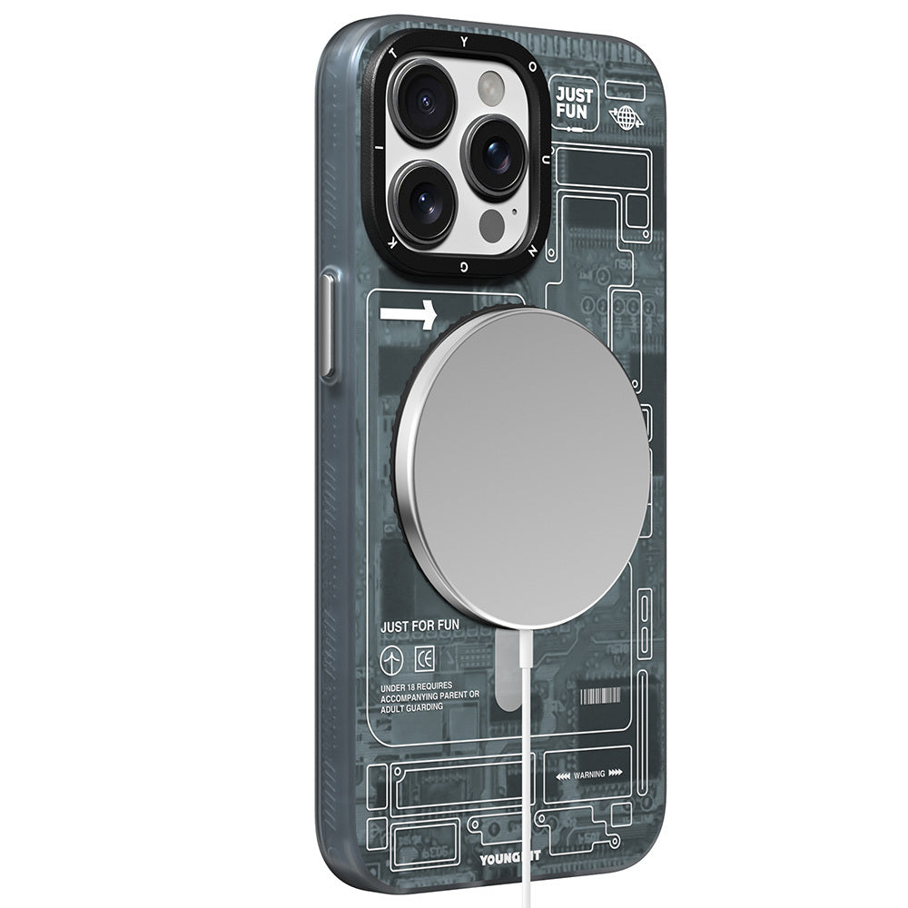 Apple iPhone 14 Pro Kılıf M-safe Şarj Özellikli Youngkit 360° Standlı Technology Serisi Kapak Gri