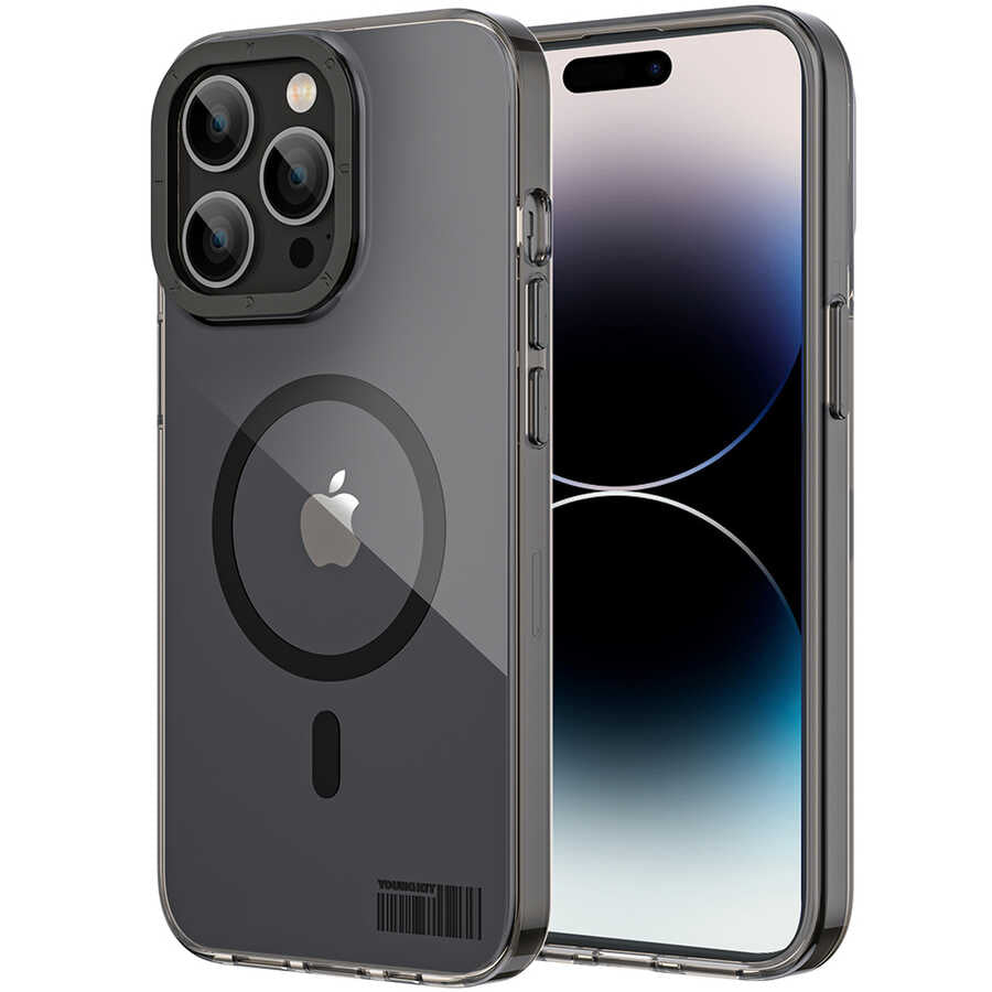 Apple iPhone 14 Pro Kılıf M-safe Şarj Özellikli Youngkit Coloured Glaze Serisi Kapak Siyah