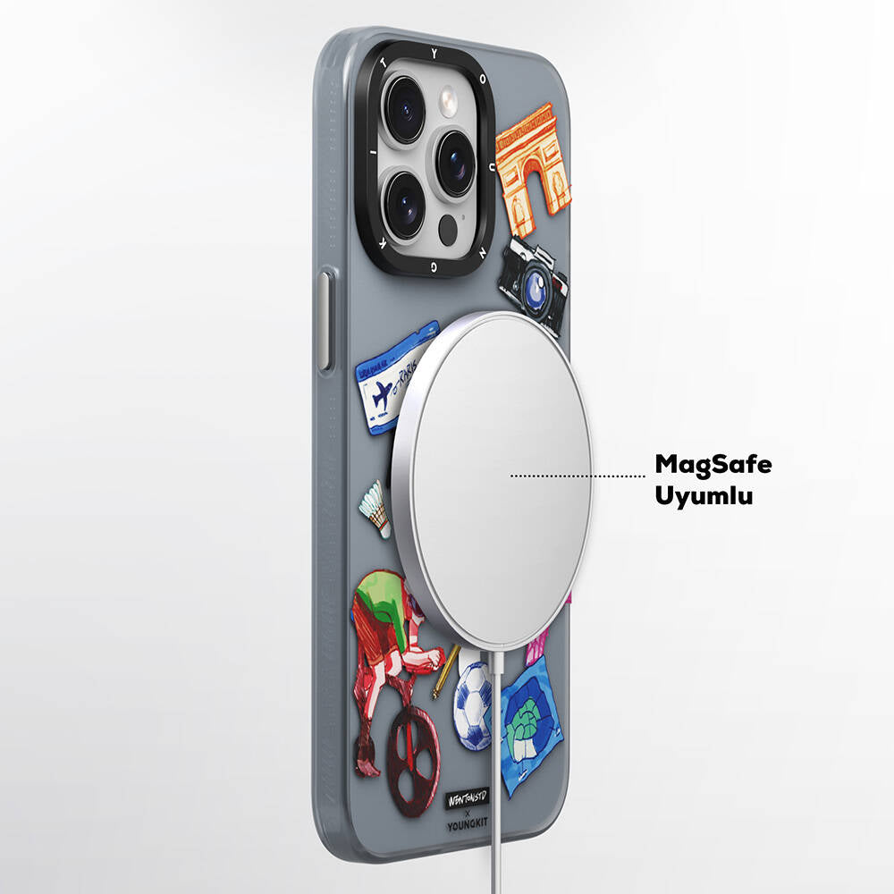 Apple iPhone 14 Pro Kılıf M-safe Şarj Özellikli Youngkit in Paris Serisi Kapak Gri