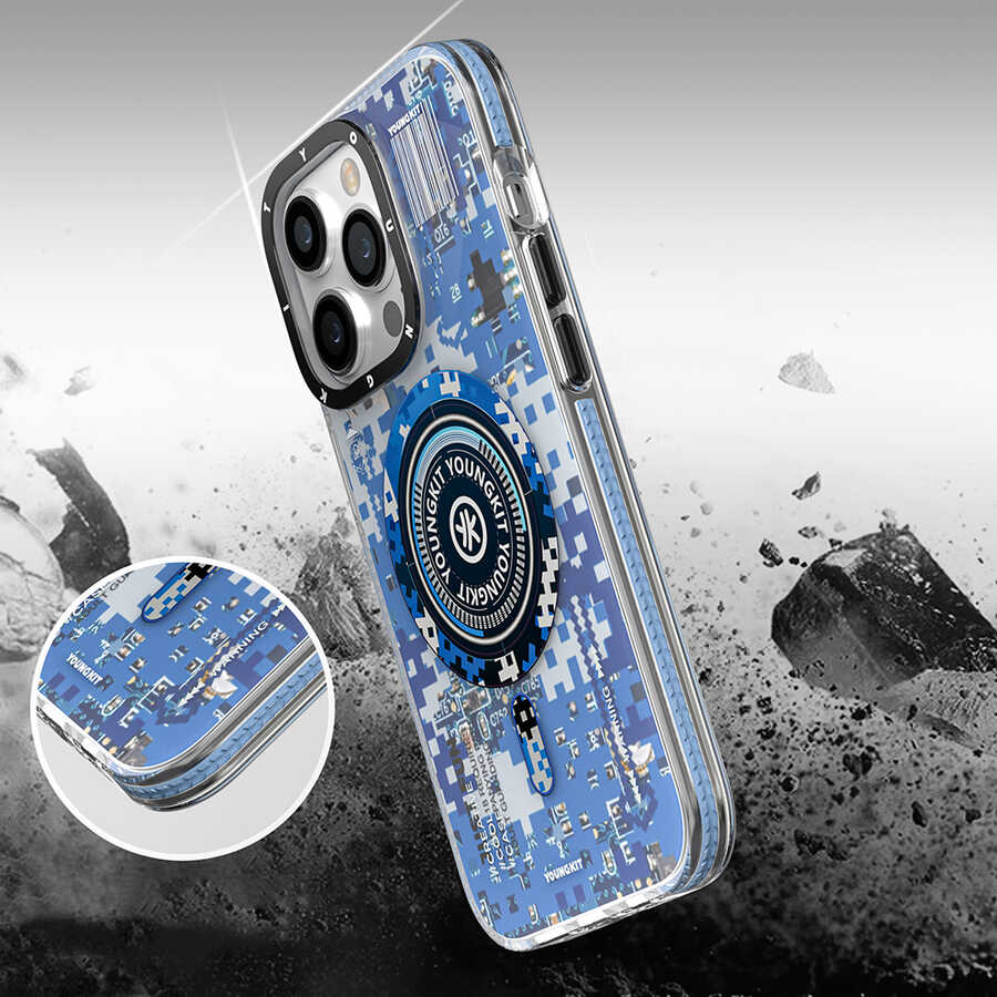 Apple iPhone 14 Pro Kılıf M-safe Şarj Özellikli YoungKit Kamuflaj Serisi Kapak Siyah