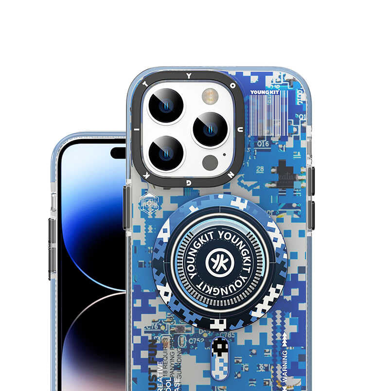 Apple iPhone 14 Pro Kılıf M-safe Şarj Özellikli YoungKit Kamuflaj Serisi Kapak Yeşil