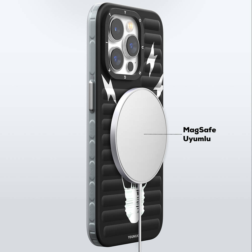 Apple iPhone 14 Pro Kılıf M-safe Şarj Özellikli Youngkit Open Mind Serisi Kapak Siyah