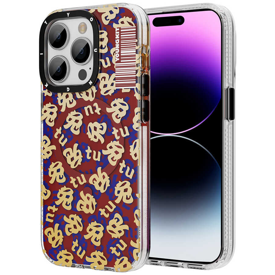 Apple iPhone 14 Pro Kılıf M-safe Şarj Özellikli Youngkit Play Rabbit Serisi Kapak Turuncu