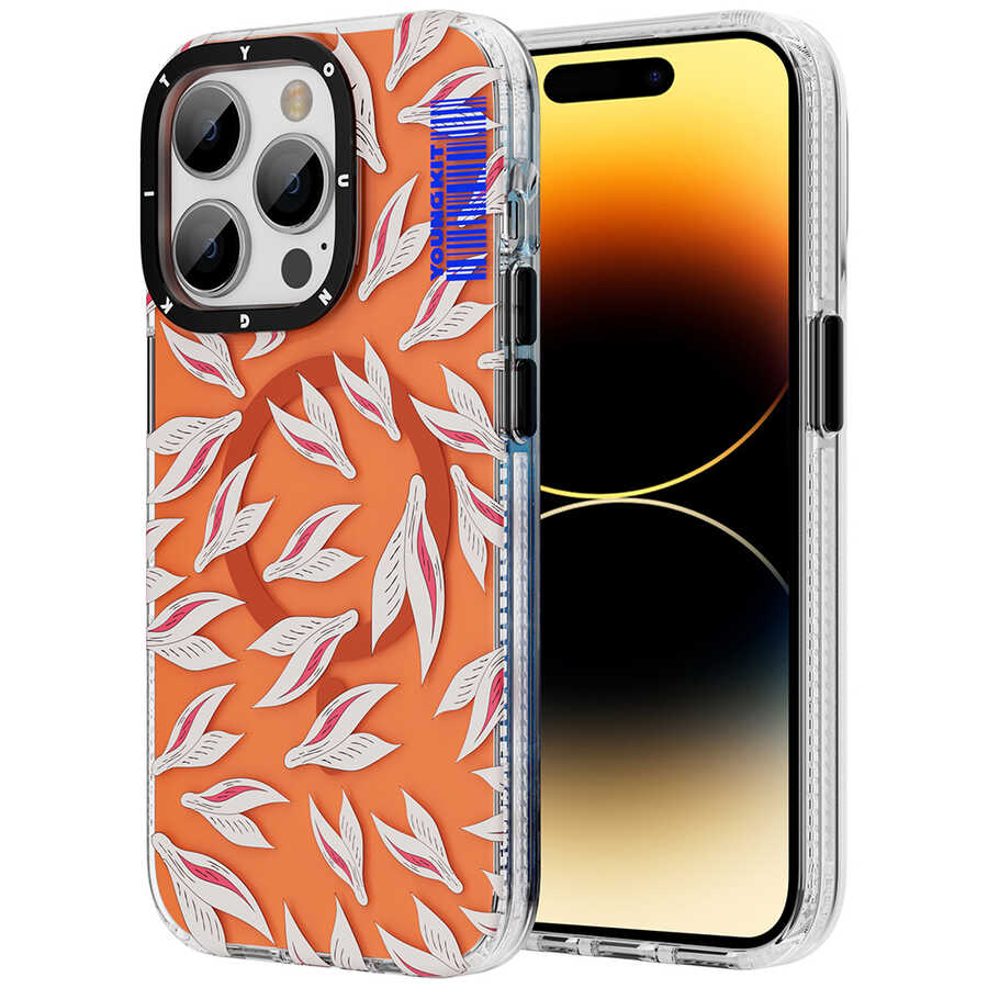 Apple iPhone 14 Pro Kılıf M-safe Şarj Özellikli Youngkit Play Rabbit Serisi Kapak Turuncu
