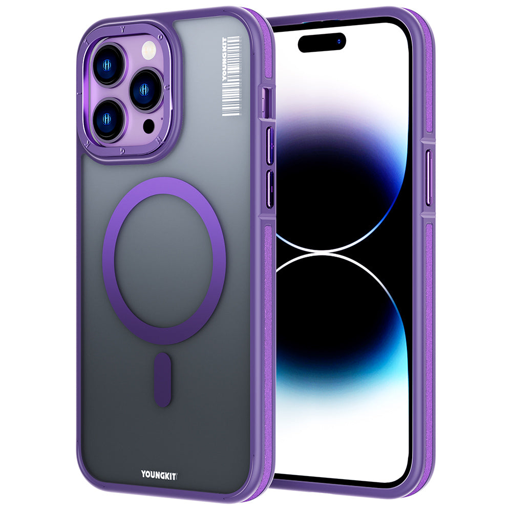 Apple iPhone 14 Pro Kılıf M-safe Şarj Özellikli Youngkit Rock Sand Serisi Kapak Mavi