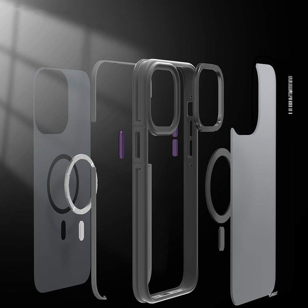 Apple iPhone 14 Pro Kılıf M-safe Şarj Özellikli Youngkit Rock Sand Serisi Kapak Gri