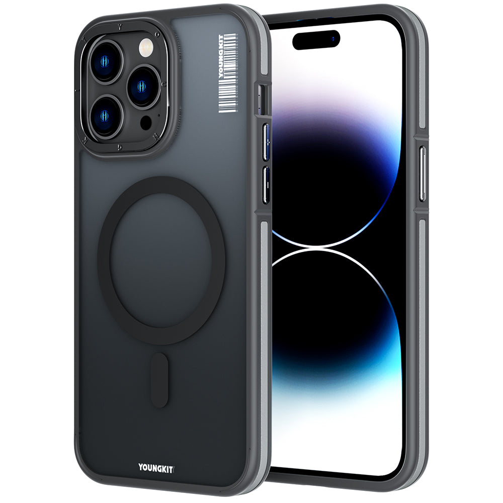 Apple iPhone 14 Pro Kılıf M-safe Şarj Özellikli Youngkit Rock Sand Serisi Kapak Siyah