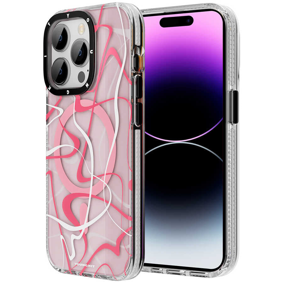 Apple iPhone 14 Pro Kılıf M-safe Şarj Özellikli Youngkit Water-Ink Serisi Kapak Kırmızı