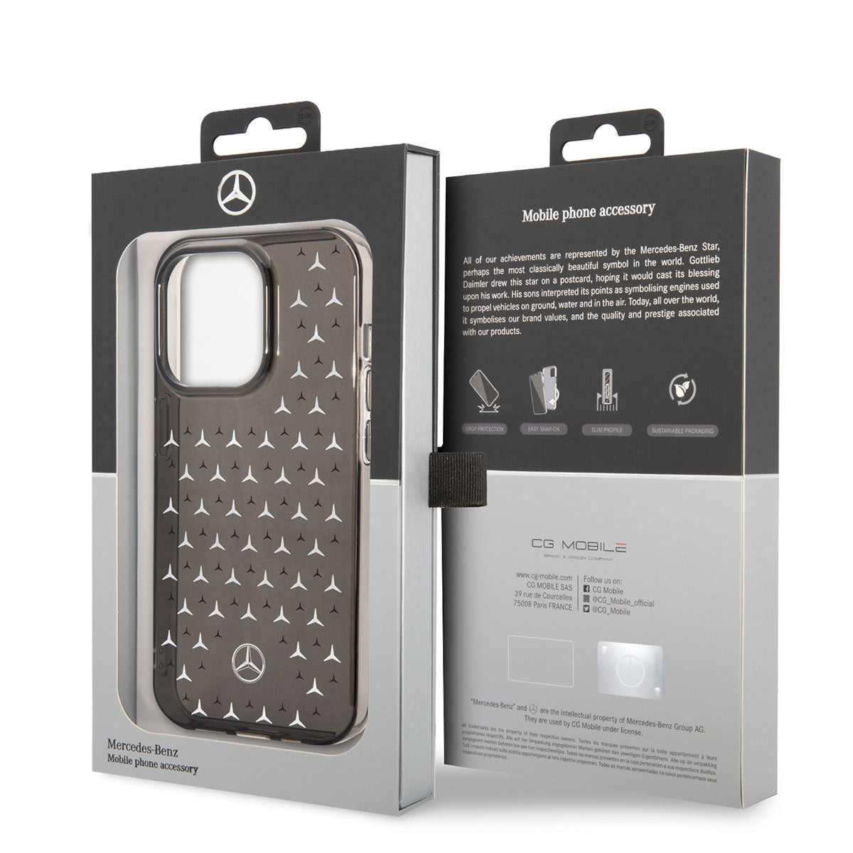 Apple iPhone 14 Pro Kılıf Mercedes Benz Çift Katmanlı Yıldız Desenli Dizayn Kapak Siyah-Gümüş