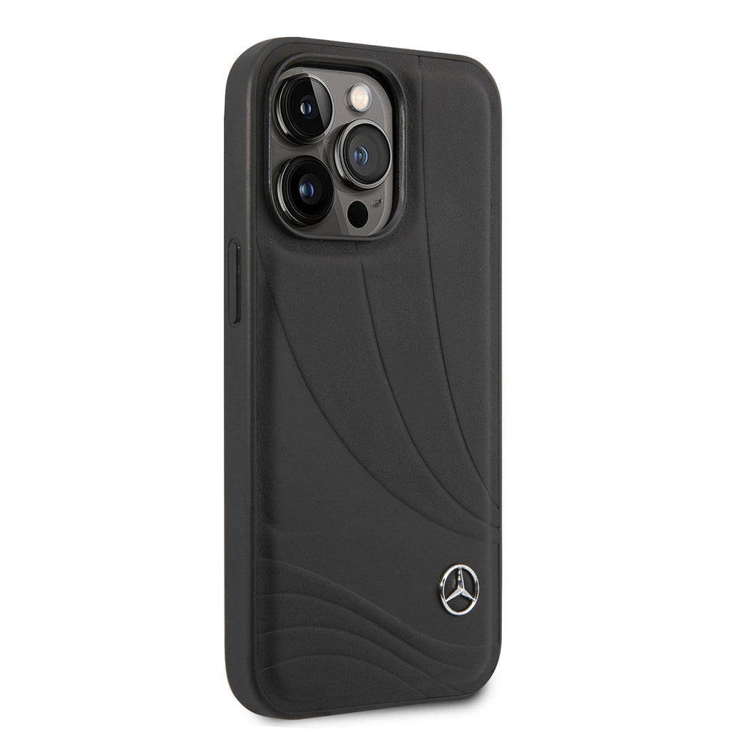 Apple iPhone 14 Pro Kılıf Mercedes Benz Hakiki Deri Yeni Dalga III Dizayn Kapak Siyah