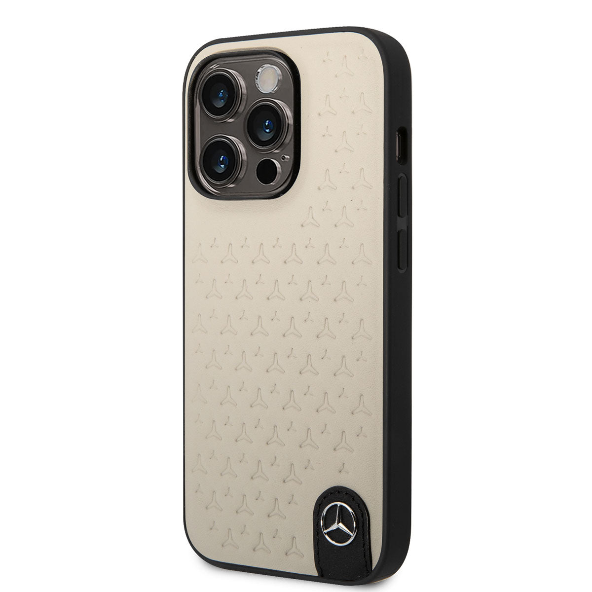 Apple iPhone 14 Pro Kılıf Mercedes Benz Hakiki Deri Yıldız Dizayn Kapak Gri