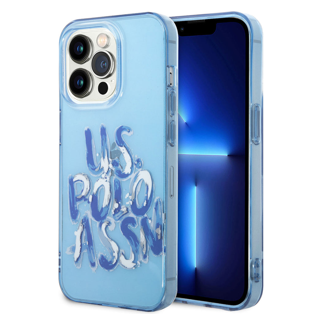 Apple iPhone 14 Pro Kılıf U.S. POLO ASSN. Renkli Grafiti Baskılı Dizayn Kapak Mavi
