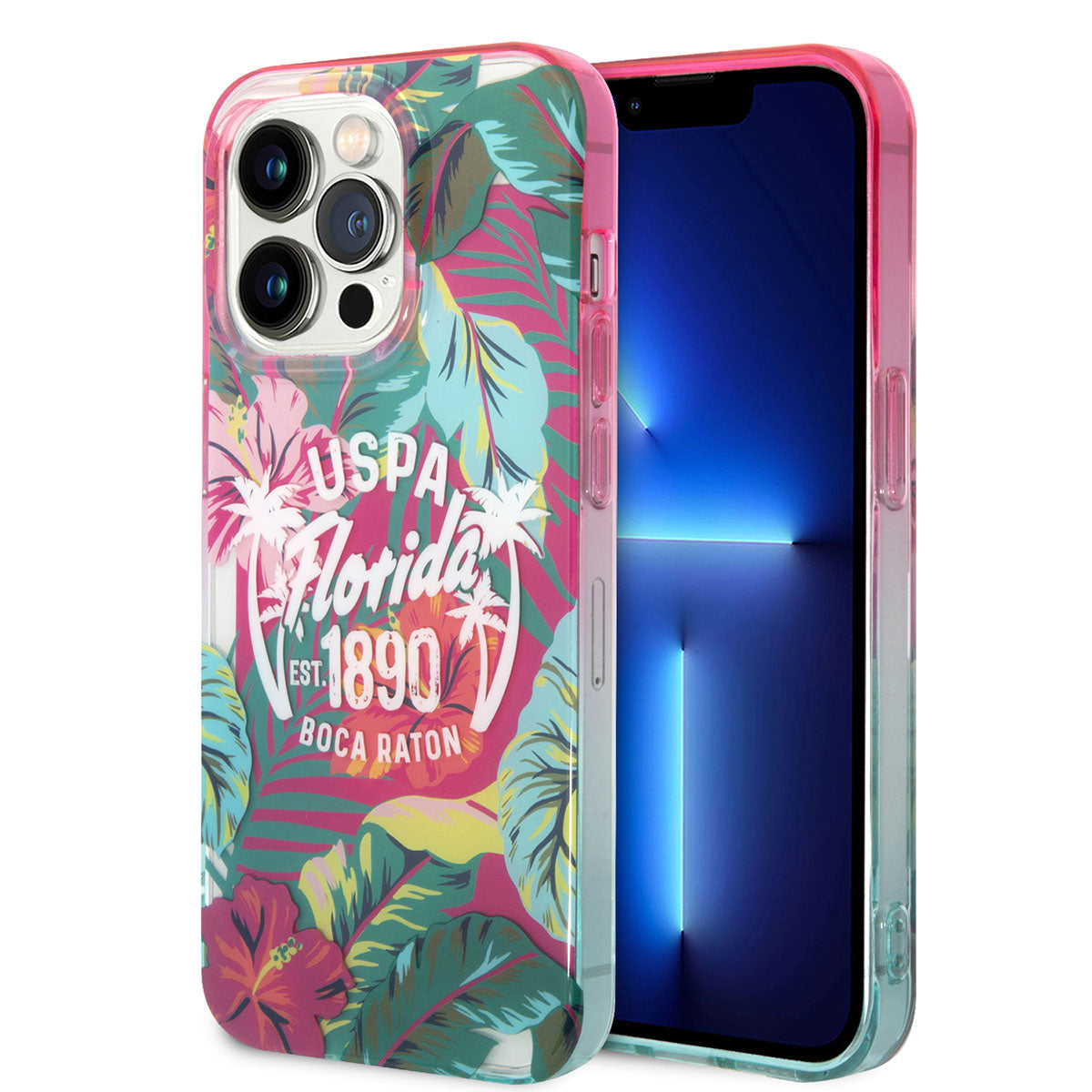 Apple iPhone 14 Pro Kılıf U.S. POLO ASSN. Renkli Yaprak Baskılı Dizayn Kapak Yeşil