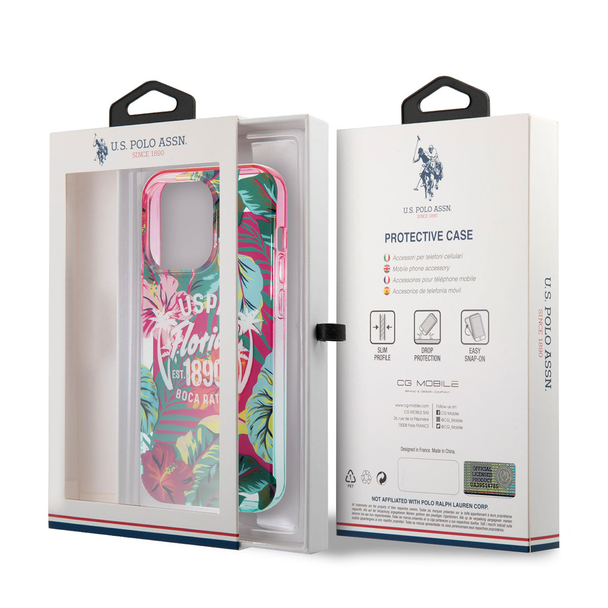 Apple iPhone 14 Pro Kılıf U.S. POLO ASSN. Renkli Yaprak Baskılı Dizayn Kapak Turuncu