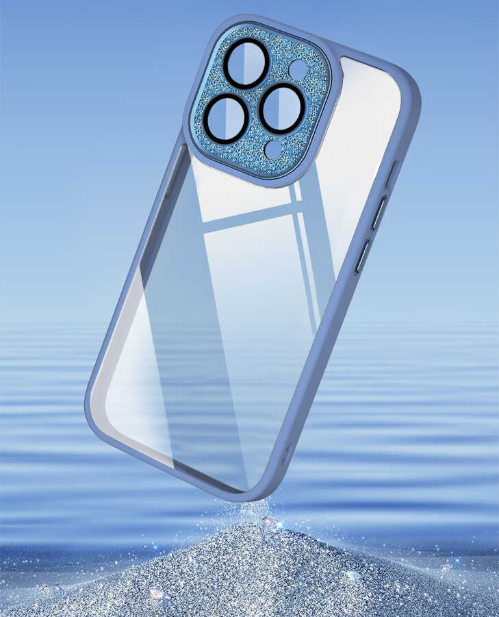 Apple iPhone 14 Pro Kılıf Wiwu GCC-105 Lens Korumalı Renkli Kenar Arkası Şeffaf Multicolor Kapak Mavi