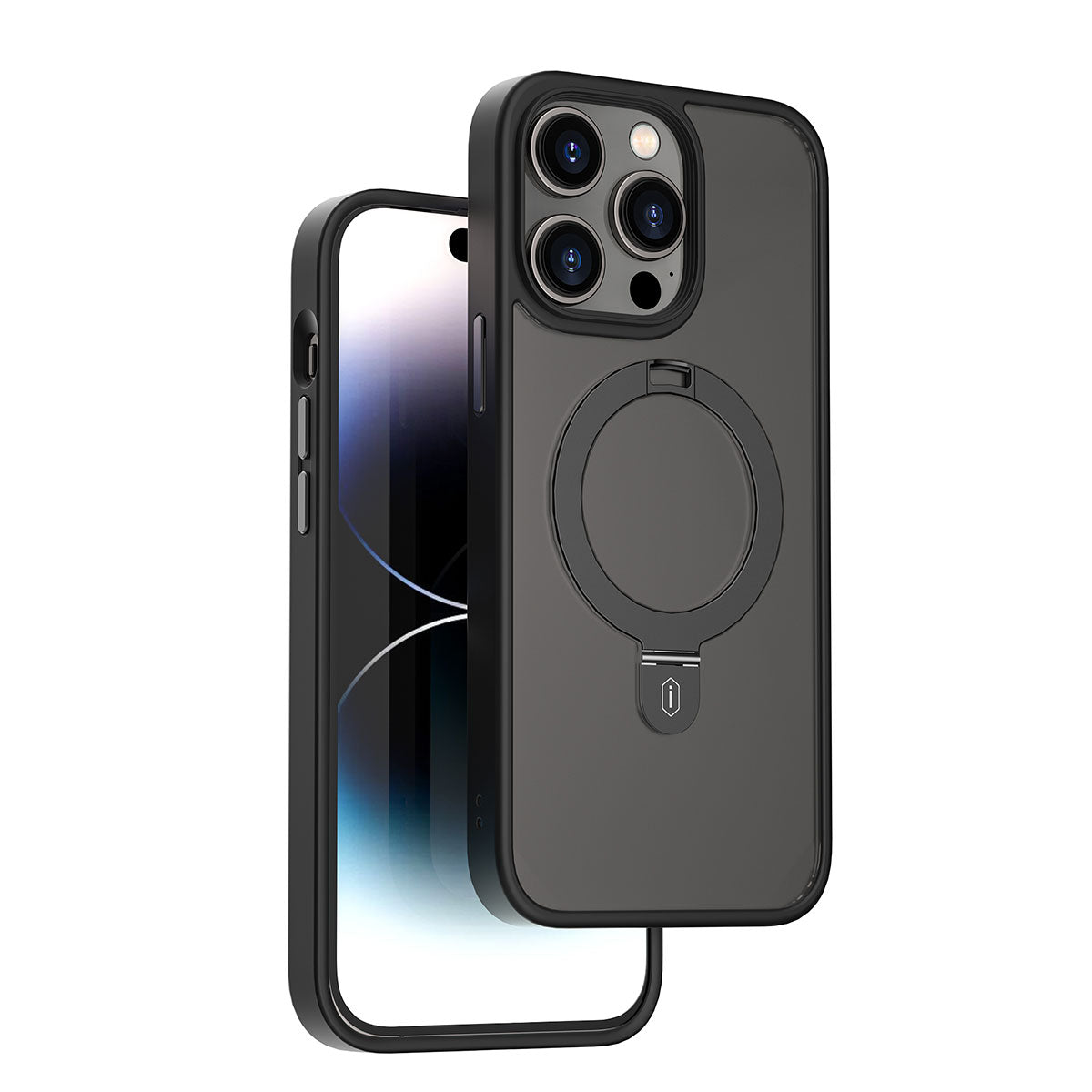 Apple iPhone 14 Pro Kılıf Wiwu ZMM-010 M-safe Şarj Özellikli Parmak İzi Bırakmayan Mat Transparan Standlı Kapak Derin Mor