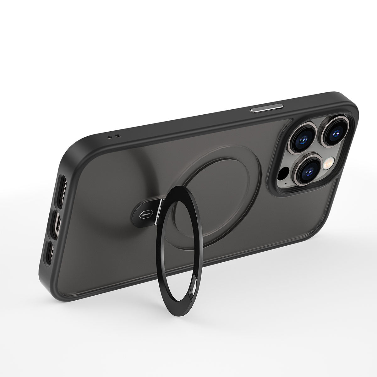 Apple iPhone 14 Pro Kılıf Wiwu ZMM-010 M-safe Şarj Özellikli Parmak İzi Bırakmayan Mat Transparan Standlı Kapak Siyah