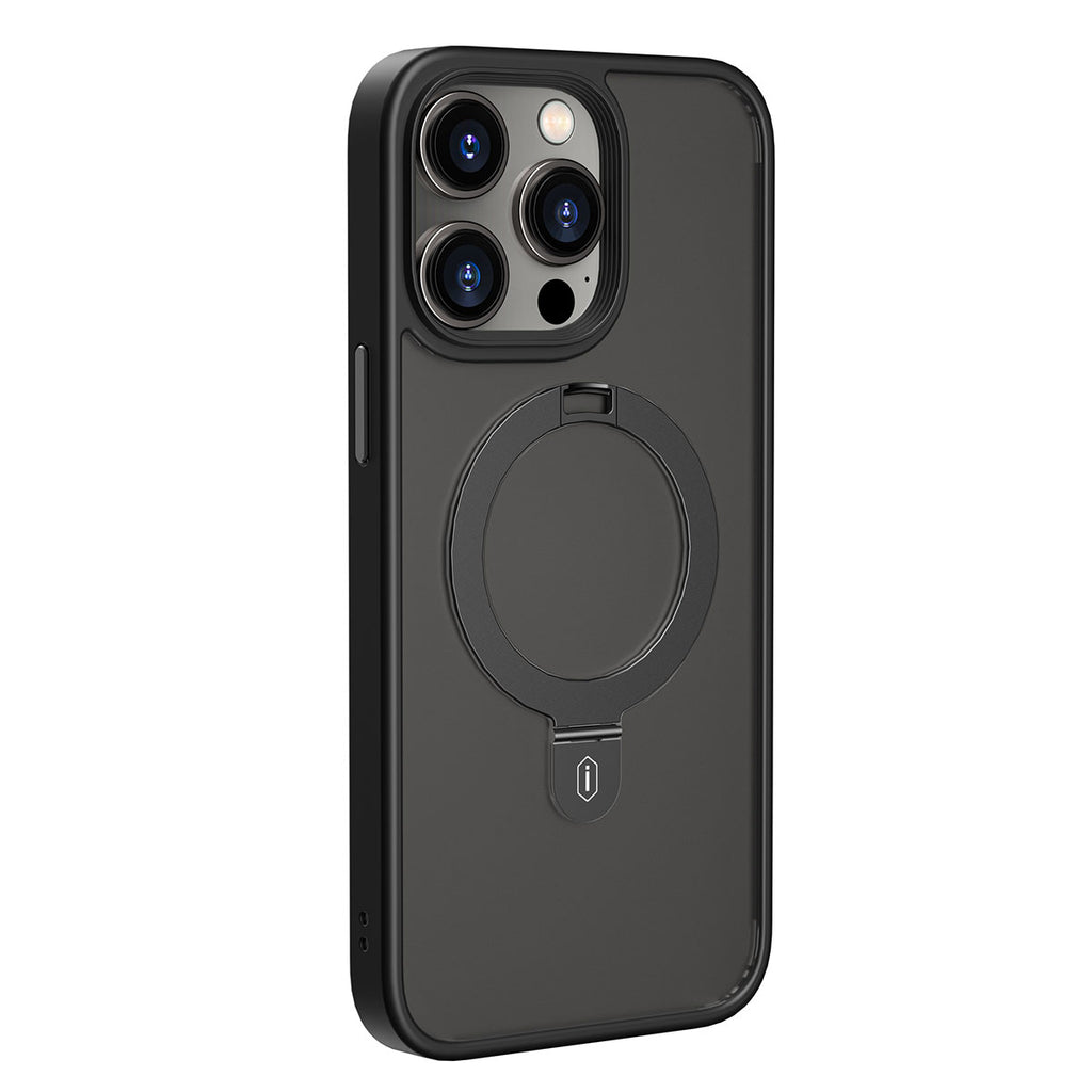 Apple iPhone 14 Pro Kılıf Wiwu ZMM-010 M-safe Şarj Özellikli Parmak İzi Bırakmayan Mat Transparan Standlı Kapak Siyah