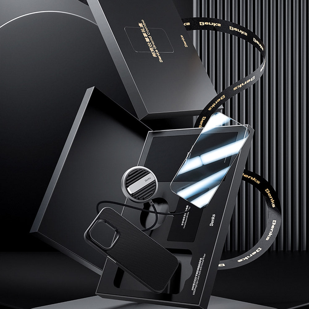 Apple iPhone 14 Pro Max Benks Grand Combo MFM01 3in1 Aksesuar Seti Kılıf-Ekran Koruyucu-Wireless Şarj Aleti Siyah