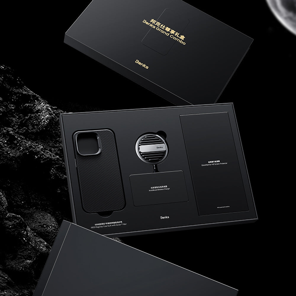 Apple iPhone 14 Pro Max Benks Grand Combo MFM01 3in1 Aksesuar Seti Kılıf-Ekran Koruyucu-Wireless Şarj Aleti Siyah