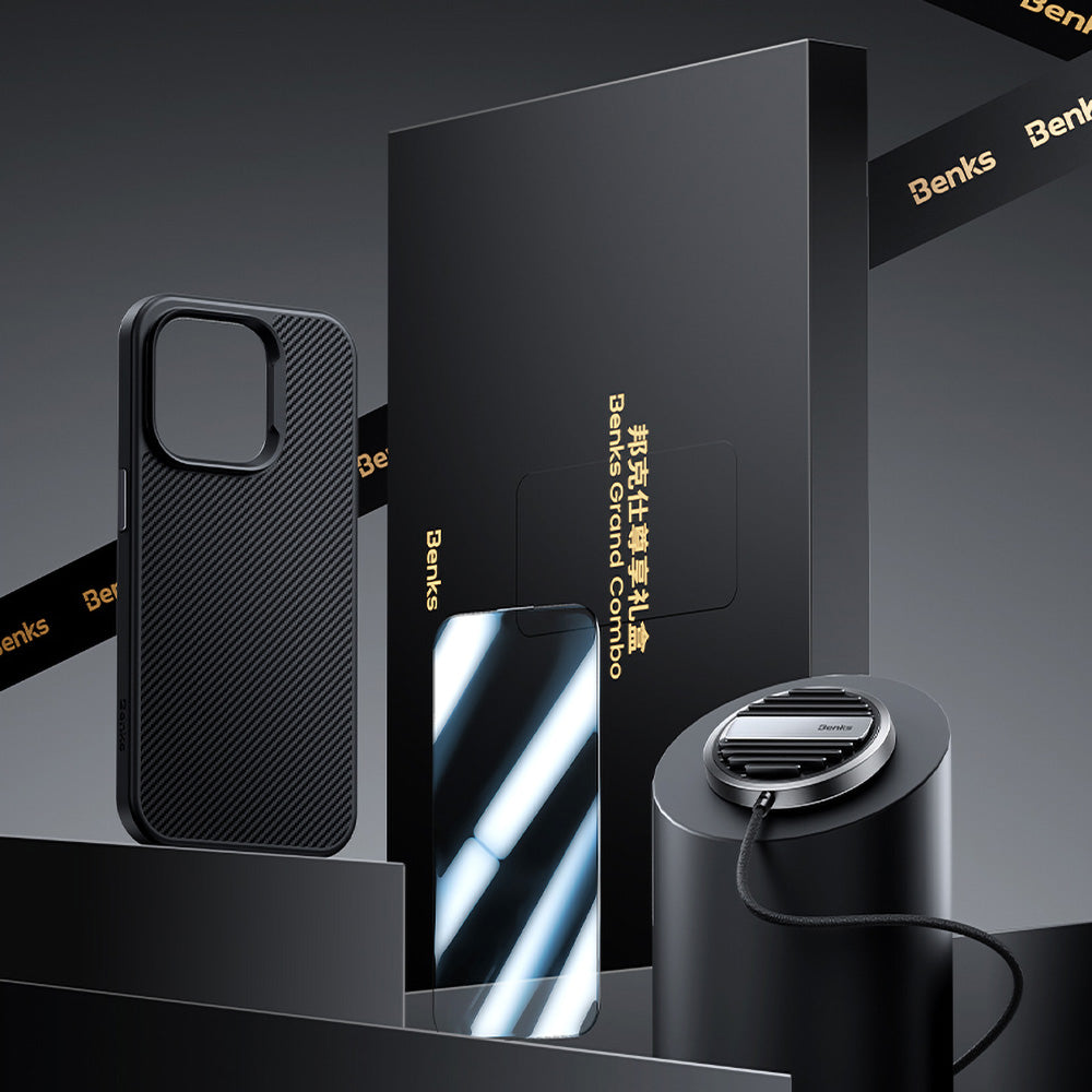 Apple iPhone 14 Pro Max Benks Grand Combo MFM01 3in1 Aksesuar Seti Kılıf-Ekran Koruyucu-Wireless Şarj Aleti Siyah