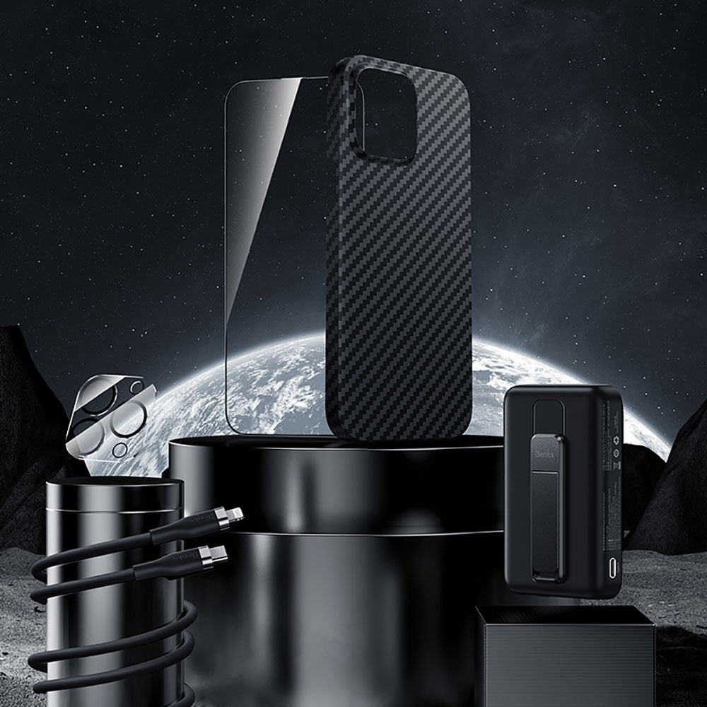 Apple iPhone 14 Pro Max Benks Grand Combo New 5in1 Aksesuar Seti Kılıf-Ekran Koruyucu-Lens Koruyucu-Kablo-Powerbank Siyah