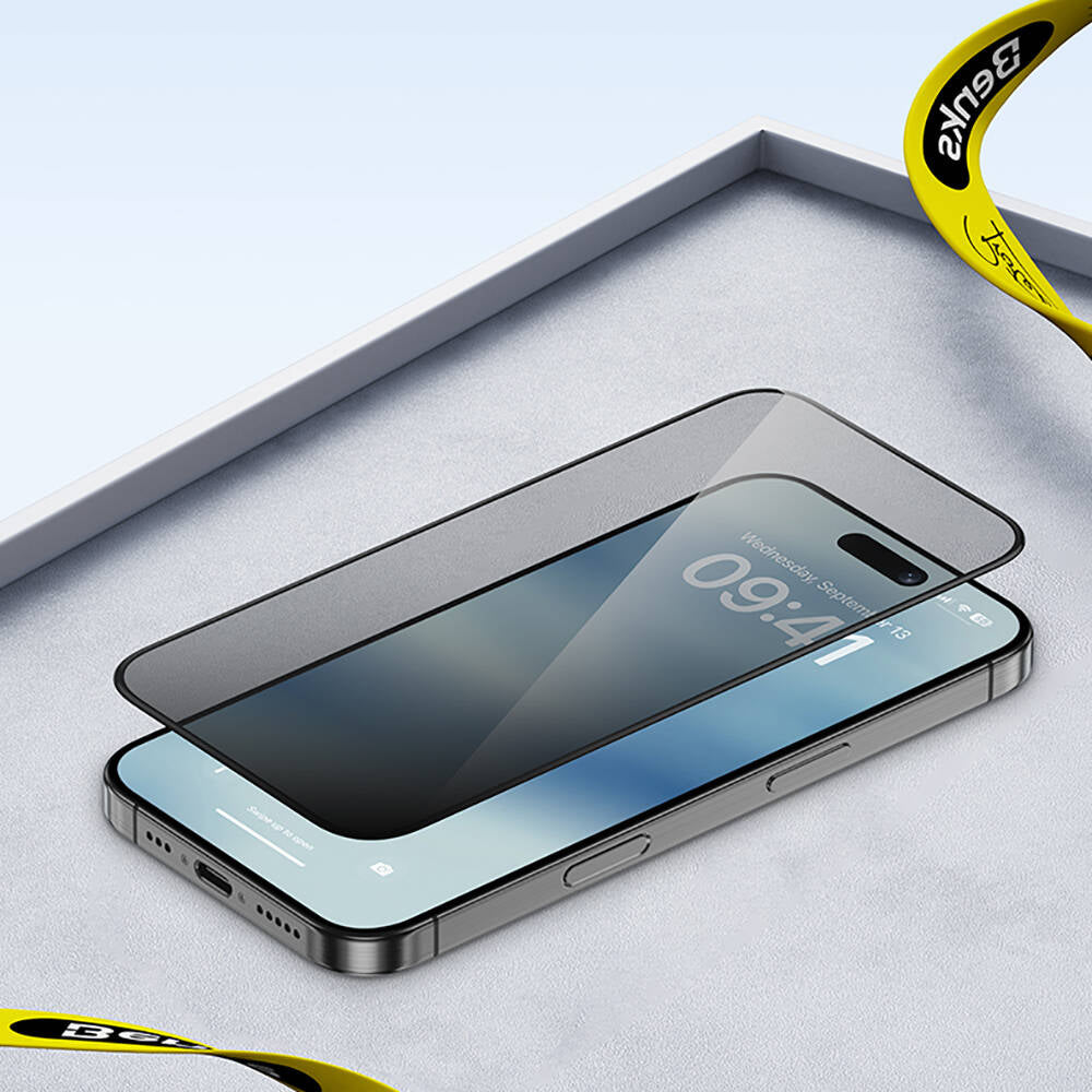 Apple iPhone 14 Pro Max Hidrofobik Ve Oleofobik Özellikli Benks Privacy Air Shield 0.4mm Ekran Koruyucu 10'lu Paket Şeffaf