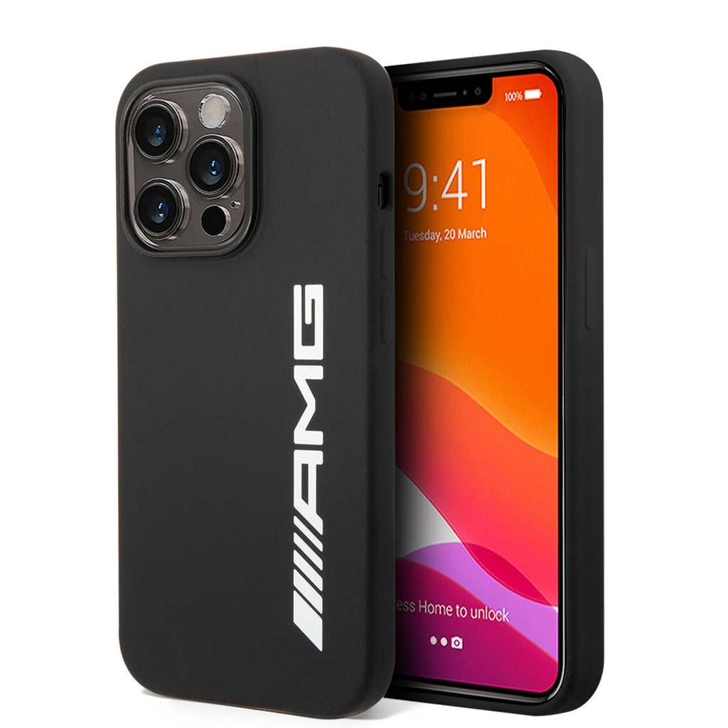 Apple iPhone 14 Pro Max Kılıf AMG M-safe Şarj Özellikli Büyük Logo Dizayn Kapak Siyah