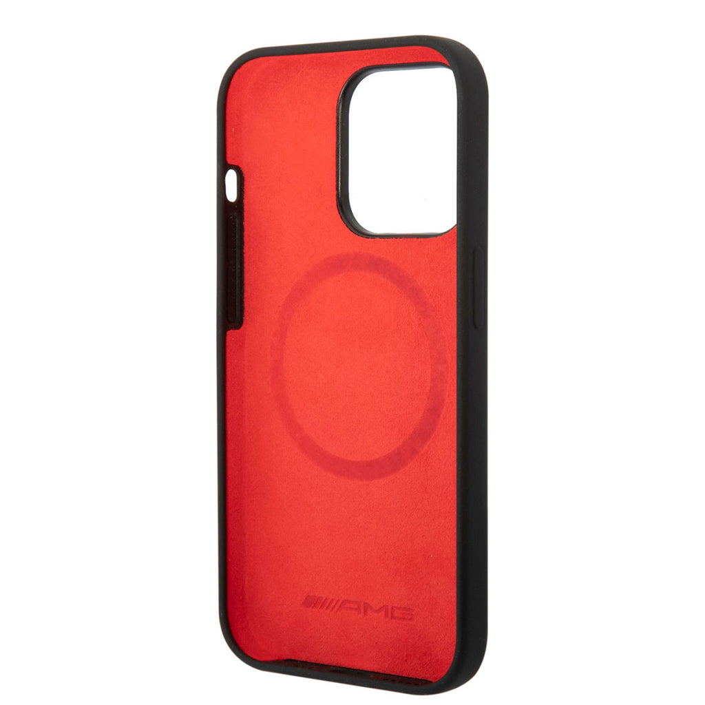 Apple iPhone 14 Pro Max Kılıf AMG M-safe Şarj Özellikli Liquid Silikon Damalı Bayrak Dizayn Kapak Siyah