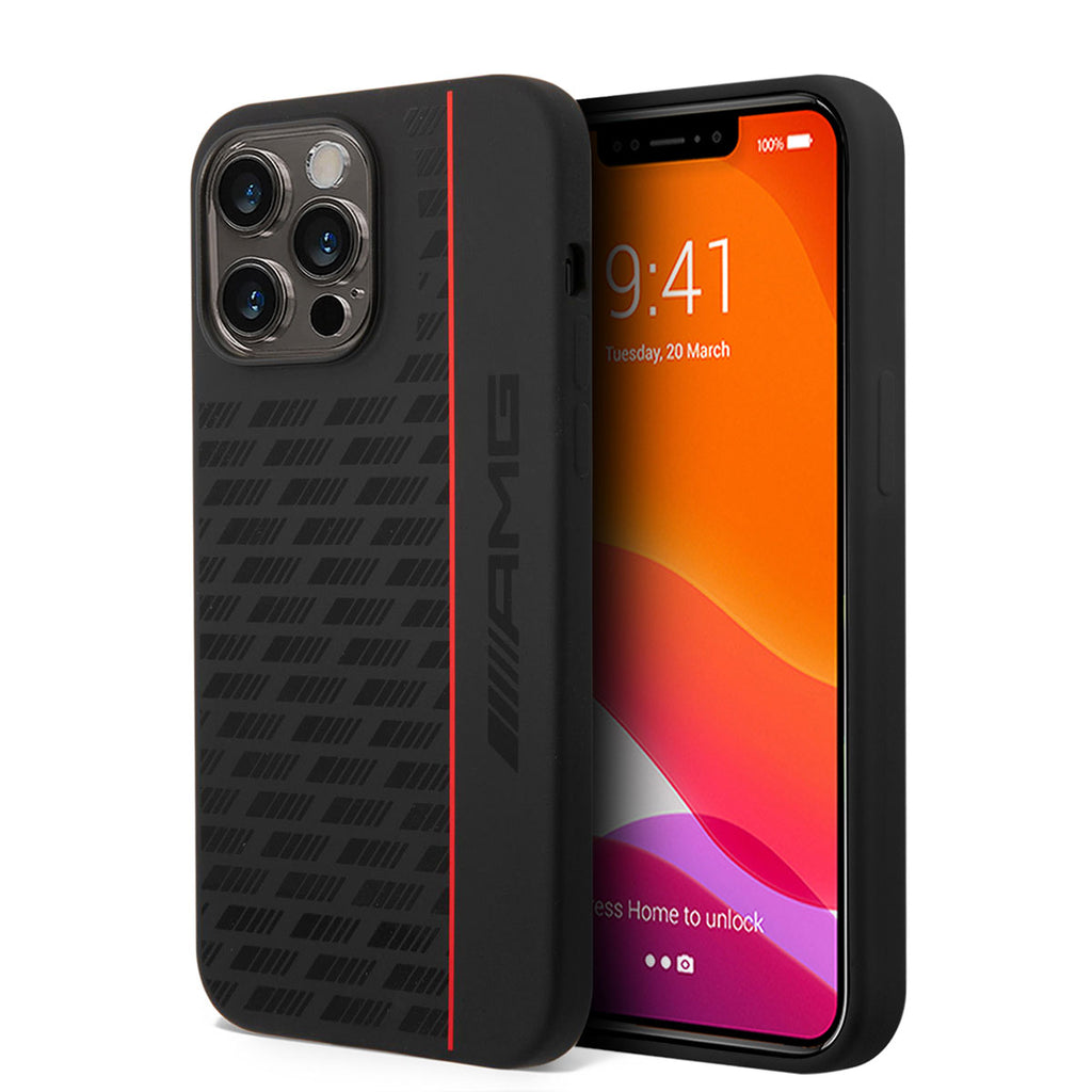 Apple iPhone 14 Pro Max Kılıf AMG M-safe Şarj Özellikli Liquid Silikon Karbon Dizayn Kapak Siyah