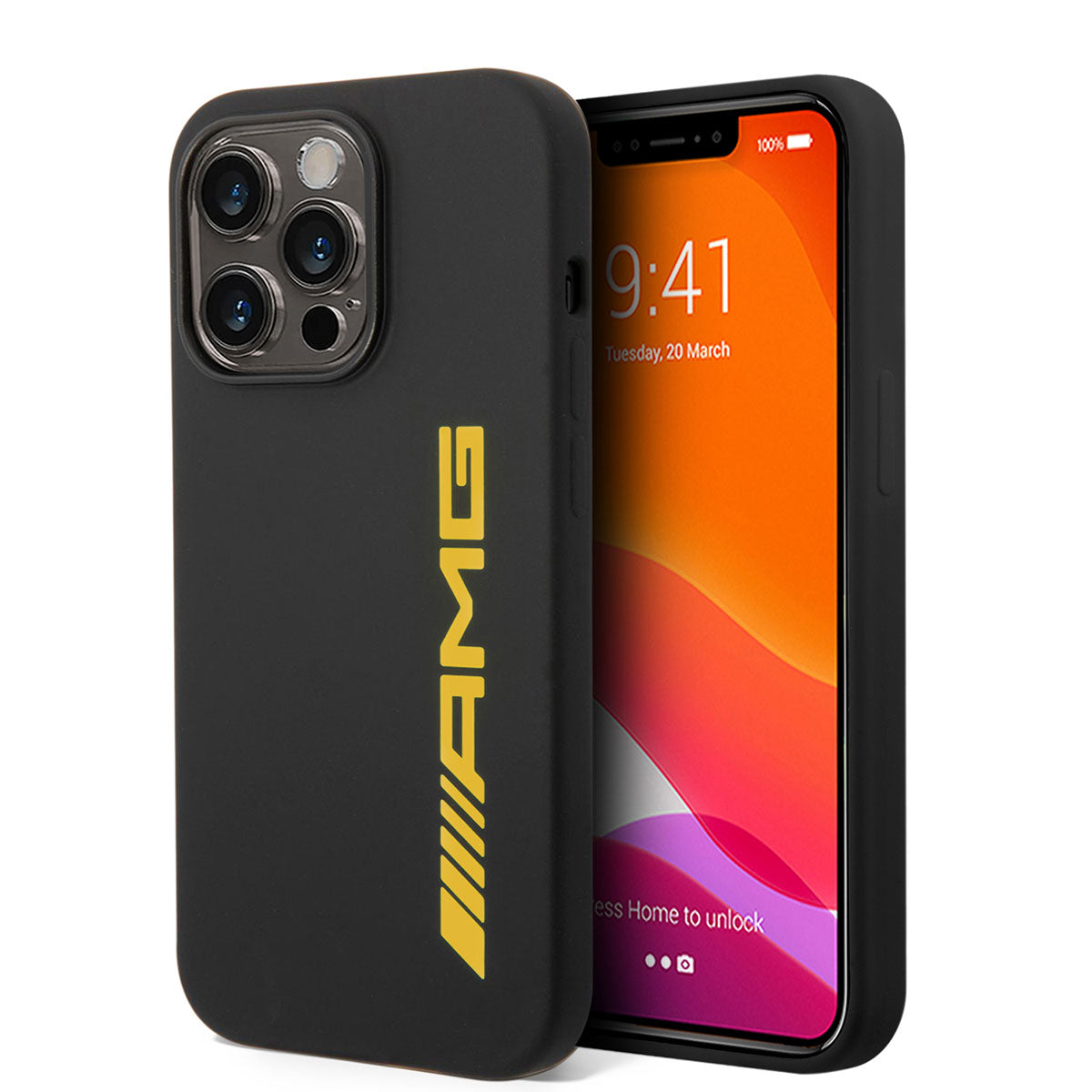 Apple iPhone 14 Pro Max Kılıf AMG Silikon Büyük Sarı Logo Dizayn Kapak Siyah-Sarı