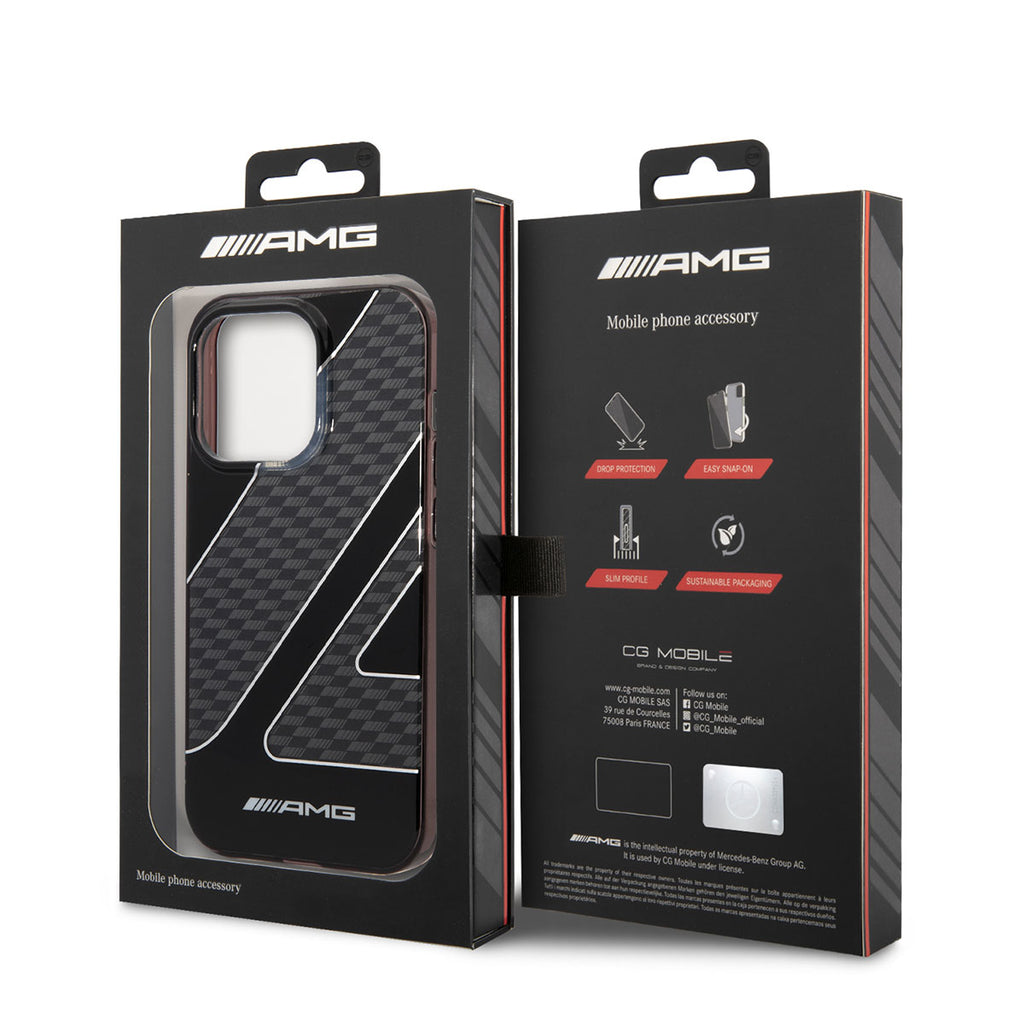 Apple iPhone 14 Pro Max Kılıf AMG Transparan Çift Katmanlı Damalı Bayrak Dizayn Kapak Siyah