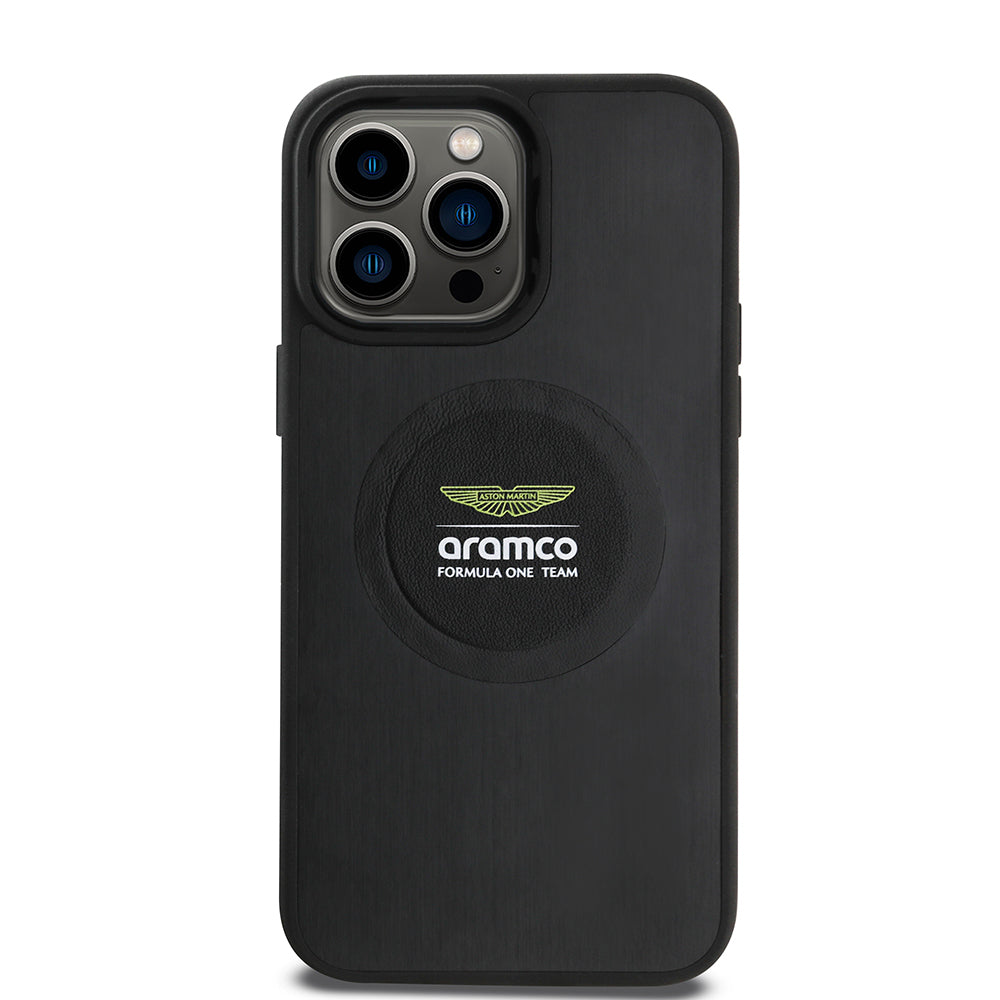 Apple iPhone 14 Pro Max Kılıf Aston Martin Orjinal Lisanslı M-safe Şarj Özellikli Aluminyum Arka Yüzeyli Formula One Team Baskılı Kapak Siyah