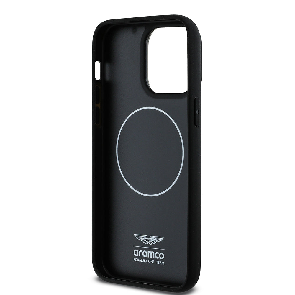 Apple iPhone 14 Pro Max Kılıf Aston Martin Orjinal Lisanslı M-safe Şarj Özellikli Aluminyum Arka Yüzeyli Formula One Team Baskılı Kapak Siyah